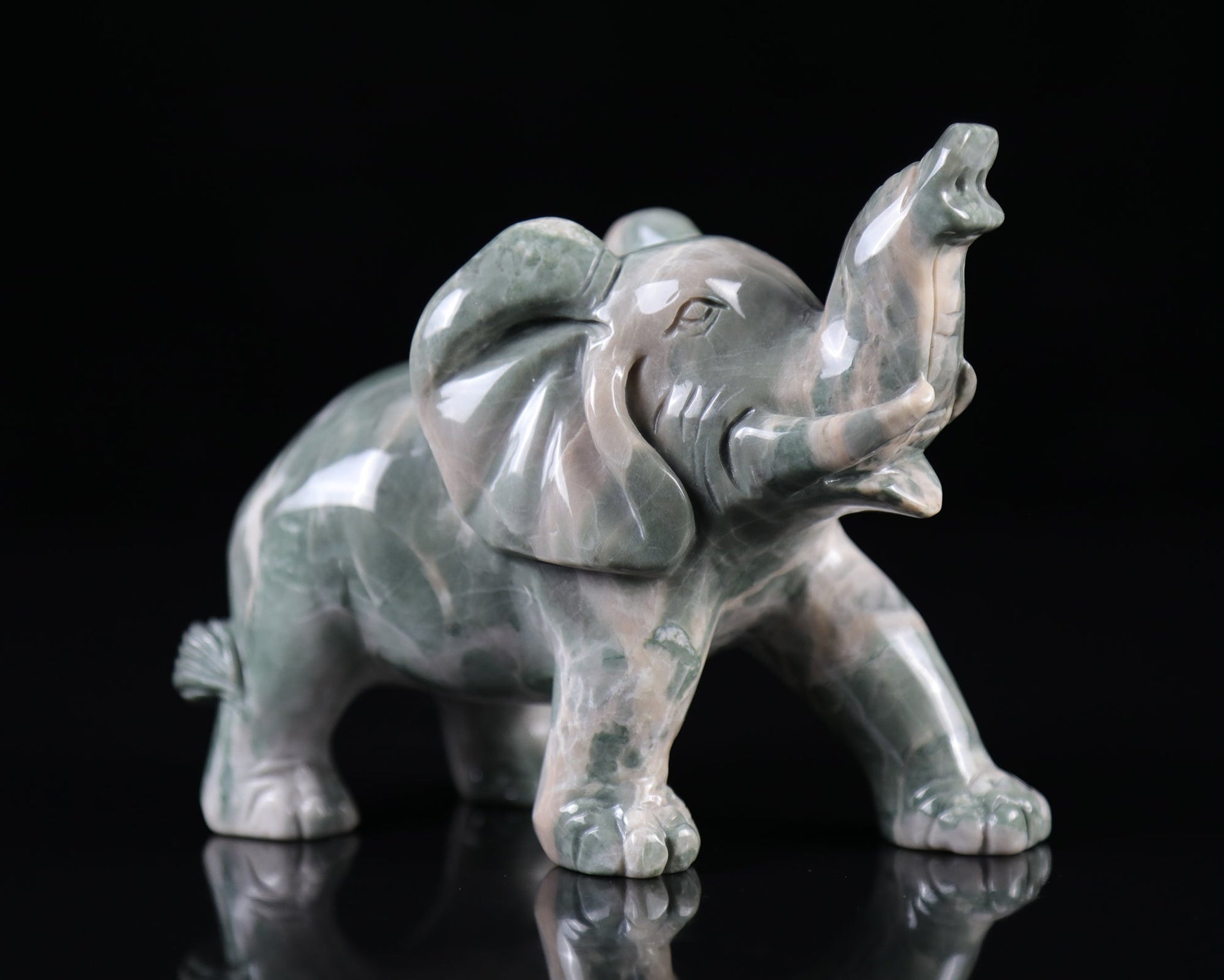 Nicedony 5.2" Jiulong Jade Hand Carved Crystal Elephant Sculpture - View 6