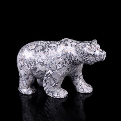 Nicedony 5.2" Map Jasper Hand Carved Crystal Polar Bear Sculpture