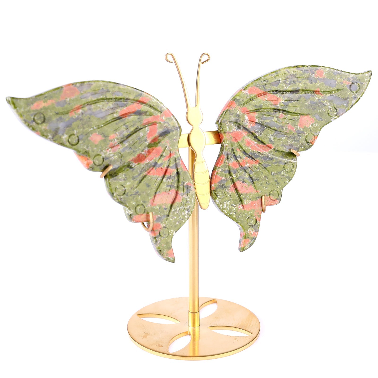 Nicedony 5.2" Pink and Green Unakite Hand Carved Butterfly Wings - View 4