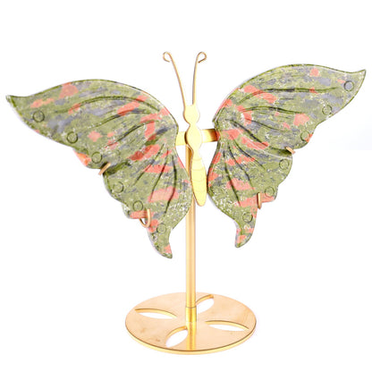 Nicedony 5.2" Pink and Green Unakite Hand Carved Butterfly Wings - View 4