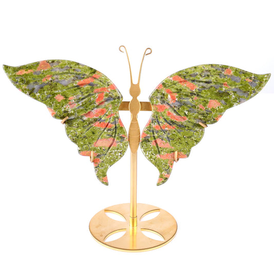 Nicedony 5.2" Pink and Green Unakite Hand Carved Butterfly Wings
