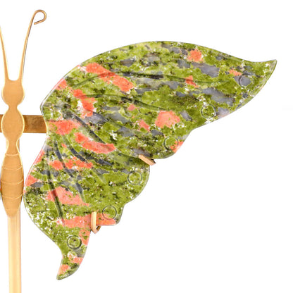 Nicedony 5.2" Pink and Green Unakite Hand Carved Butterfly Wings - View 2