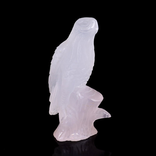 Nicedony 5.2" Rose Quartz Hand Carved Crystal Parrot Sculpture