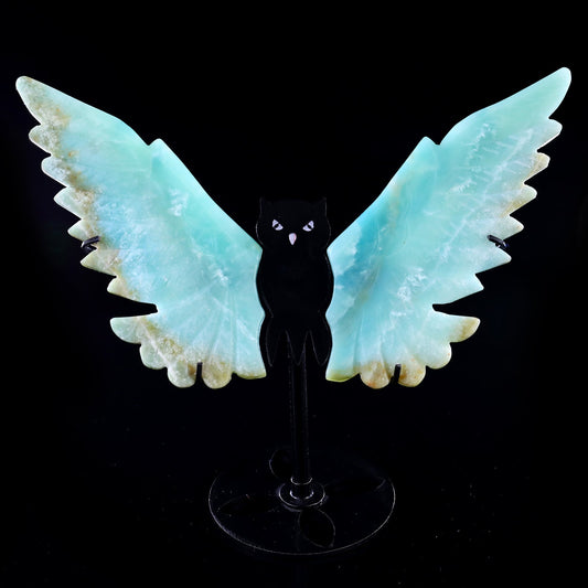 Nicedony 5.3" Amazonite Hand Carved Crystal Owl Wings Sculpture