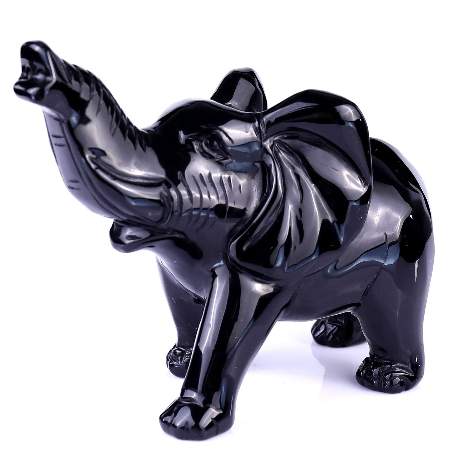 Nicedony 5.3" Black Obsidian Hand Carved Crystal Elephant Sculpture - View 7