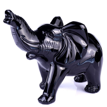 Nicedony 5.3" Black Obsidian Hand Carved Crystal Elephant Sculpture - View 7
