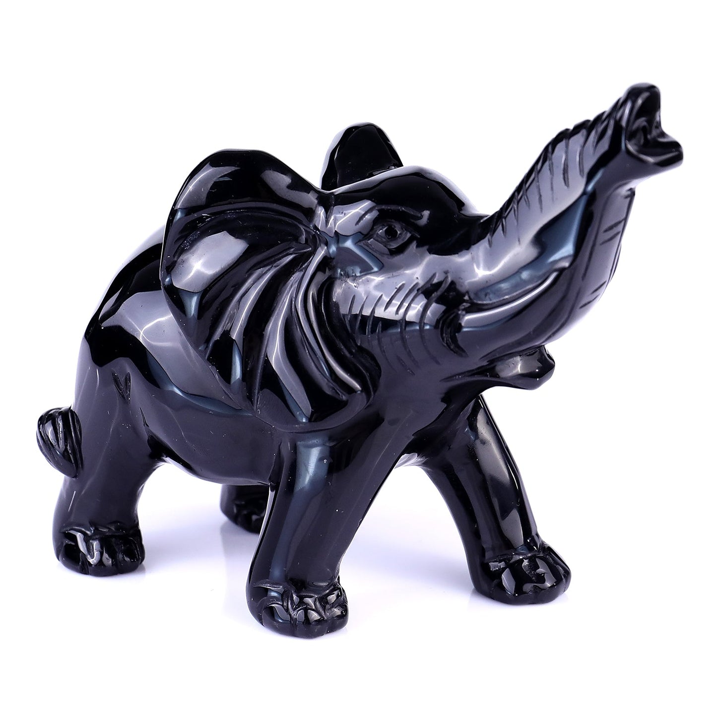 Nicedony 5.3" Black Obsidian Hand Carved Crystal Elephant Sculpture