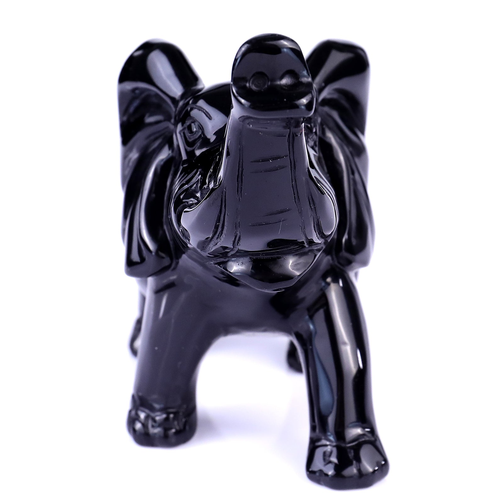 Nicedony 5.3" Black Obsidian Hand Carved Crystal Elephant Sculpture - View 2