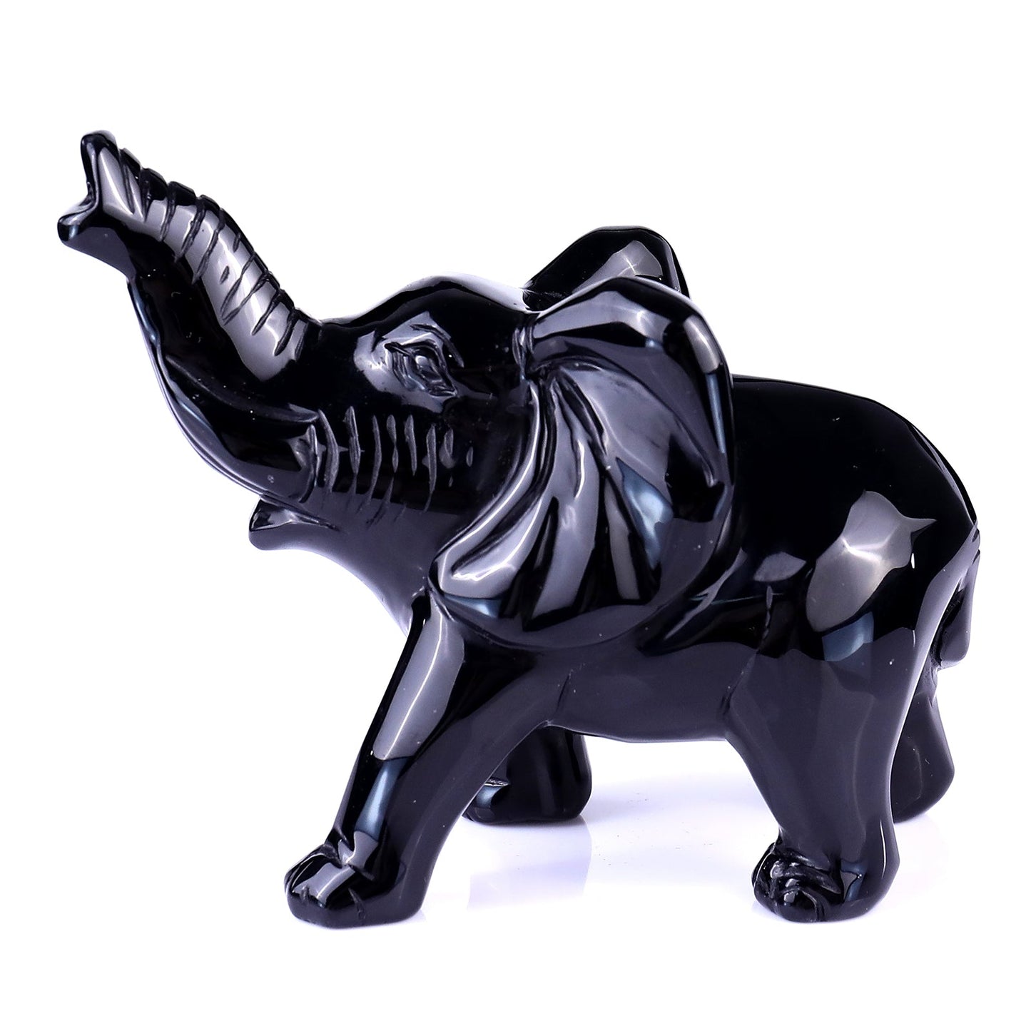Nicedony 5.3" Black Obsidian Hand Carved Crystal Elephant Sculpture - View 4