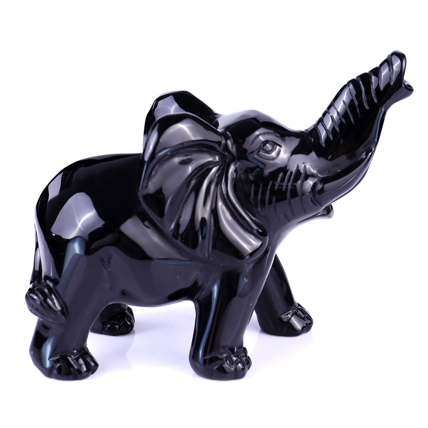 Nicedony 5.3" Black Obsidian Hand Carved Crystal Elephant Sculpture - View 3