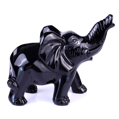 Nicedony 5.3" Black Obsidian Hand Carved Crystal Elephant Sculpture - View 3