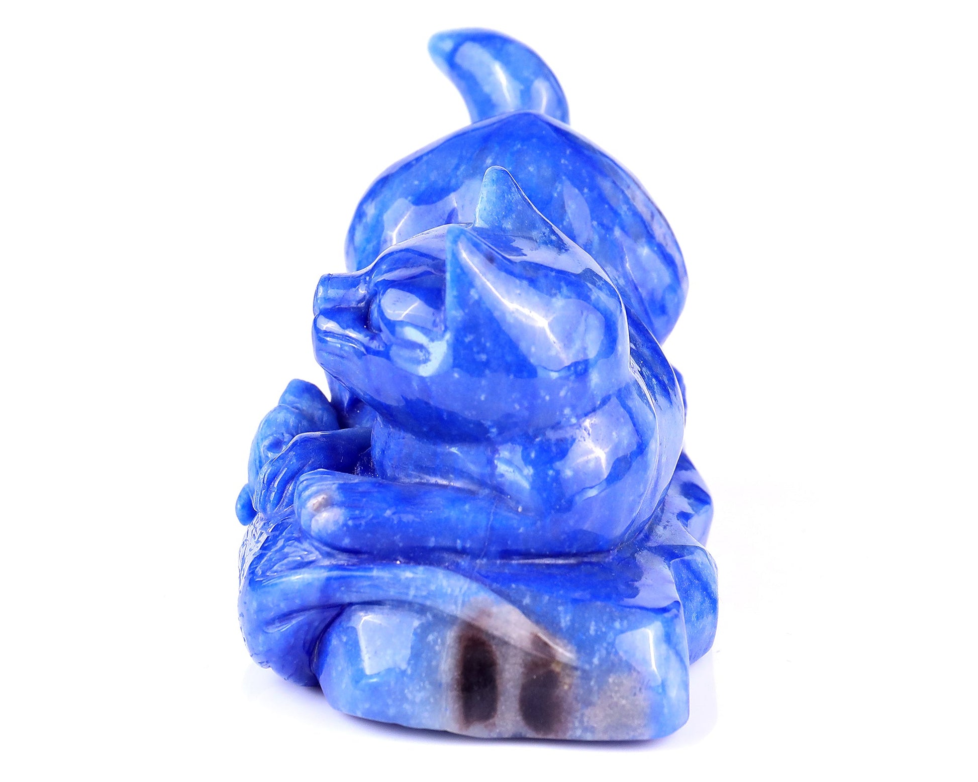 Nicedony 5.3" Blue Aventurine Hand Carved Cat and Mouse Sculpture - View 7