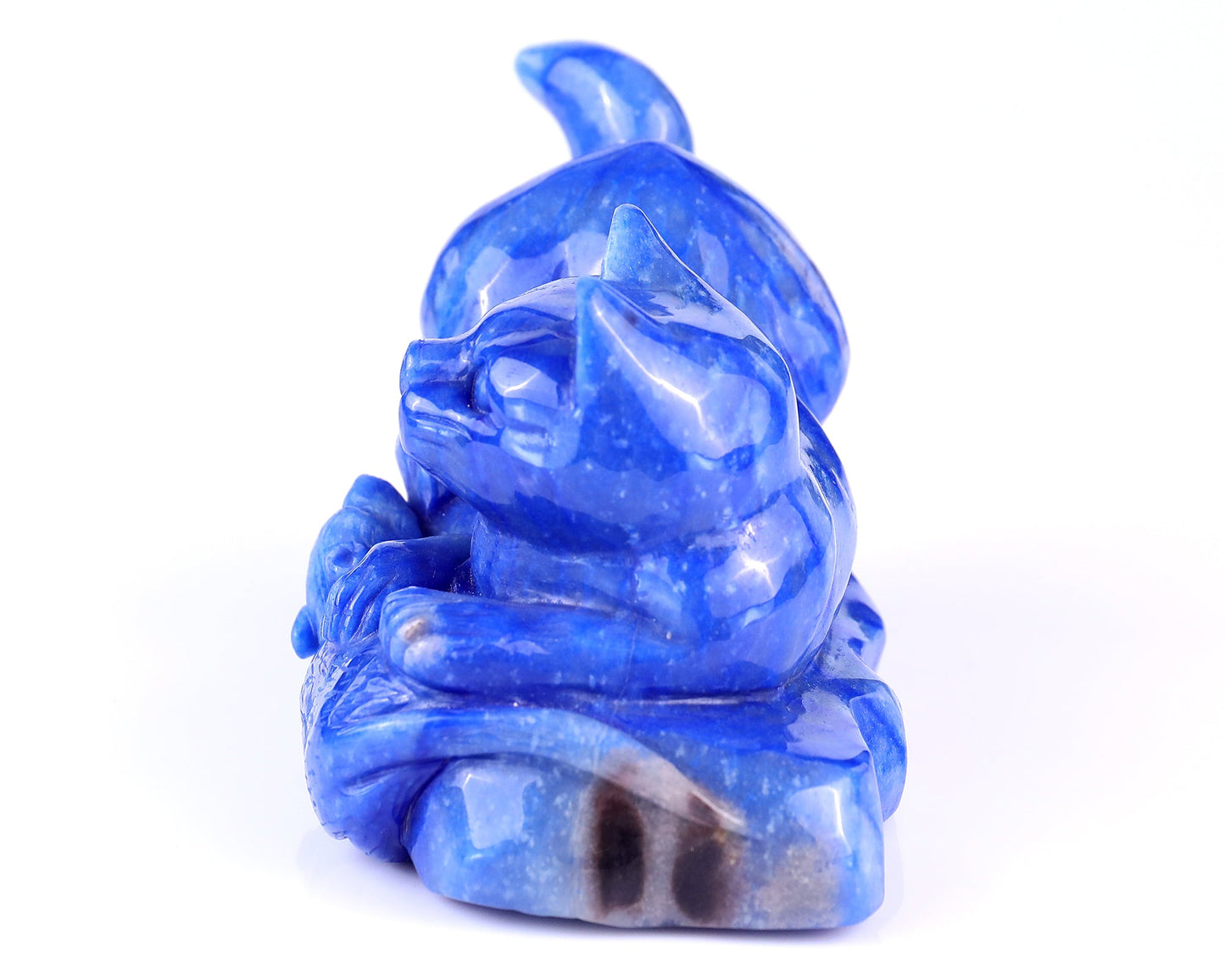 Nicedony 5.3" Blue Aventurine Hand Carved Cat and Mouse Sculpture - View 3