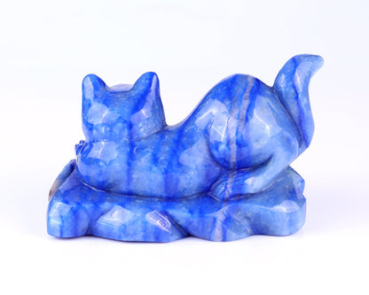 Nicedony 5.3" Blue Aventurine Hand Carved Cat and Mouse Sculpture - View 4
