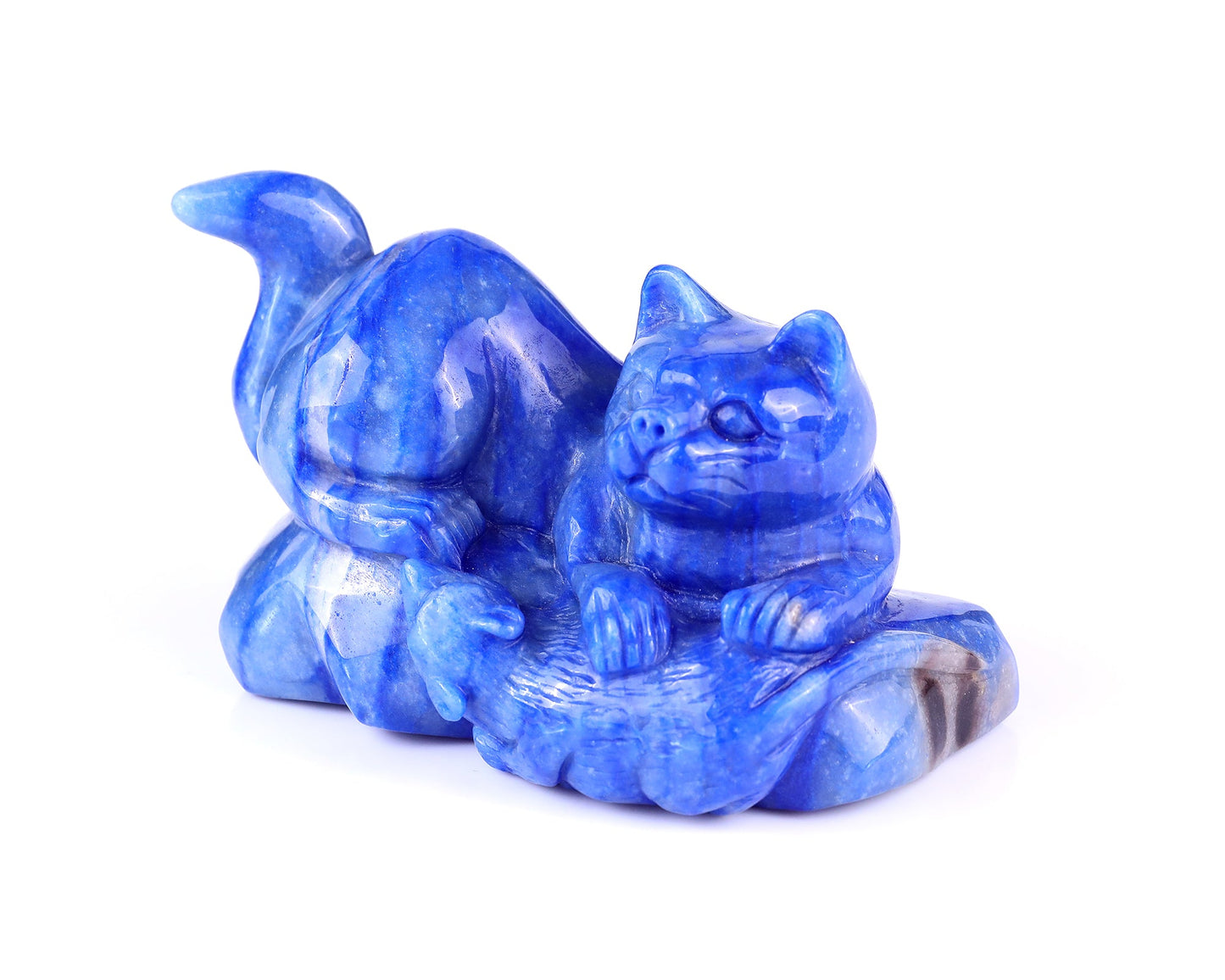 Nicedony 5.3" Blue Aventurine Hand Carved Cat and Mouse Sculpture - View 2