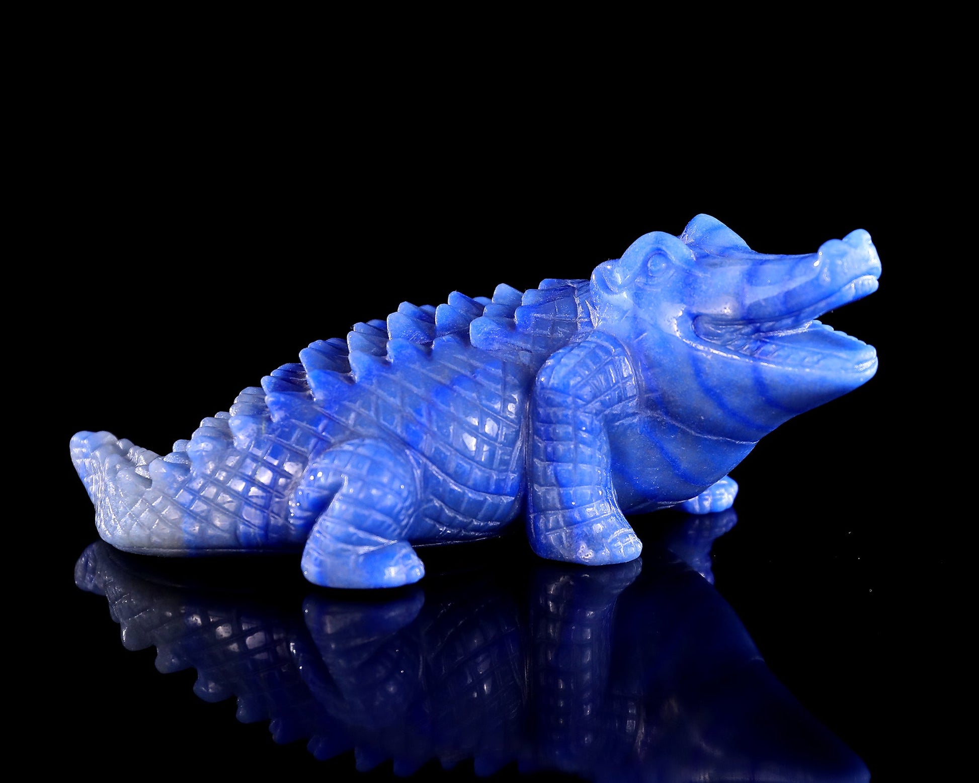 Nicedony 5.3" Blue Aventurine Hand Carved Crystal Crocodile Sculpture - #3100705