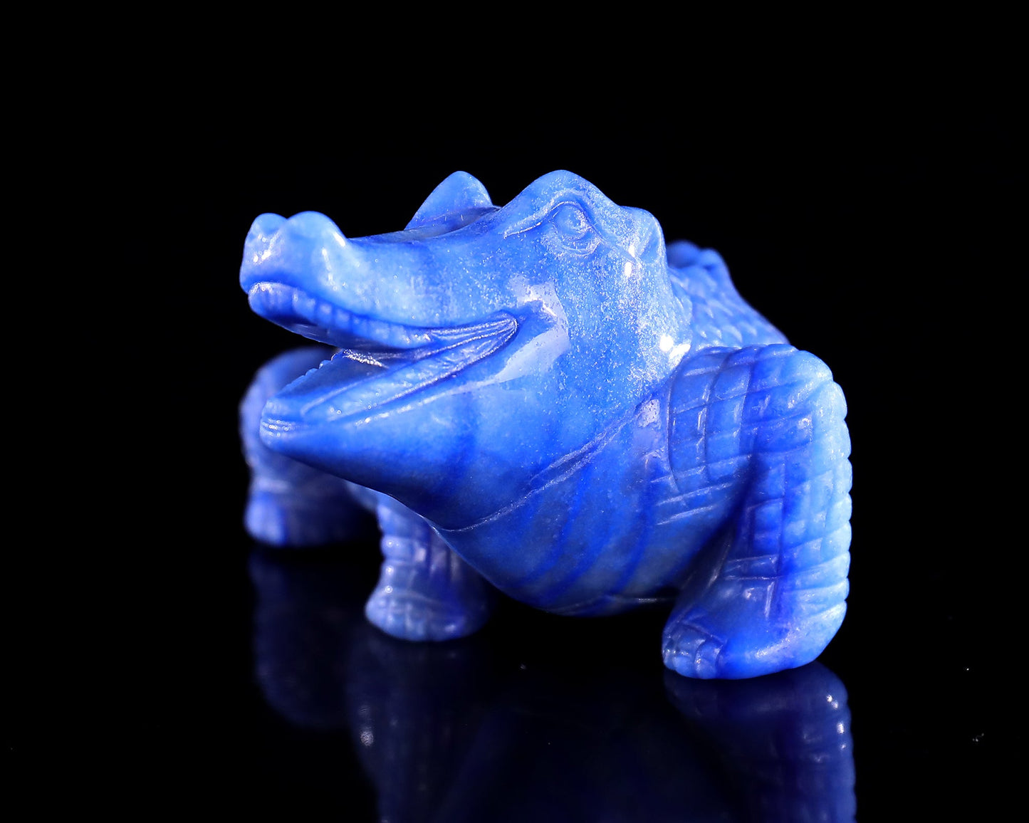 Nicedony 5.3" Blue Aventurine Hand Carved Crystal Crocodile Sculpture - View 4