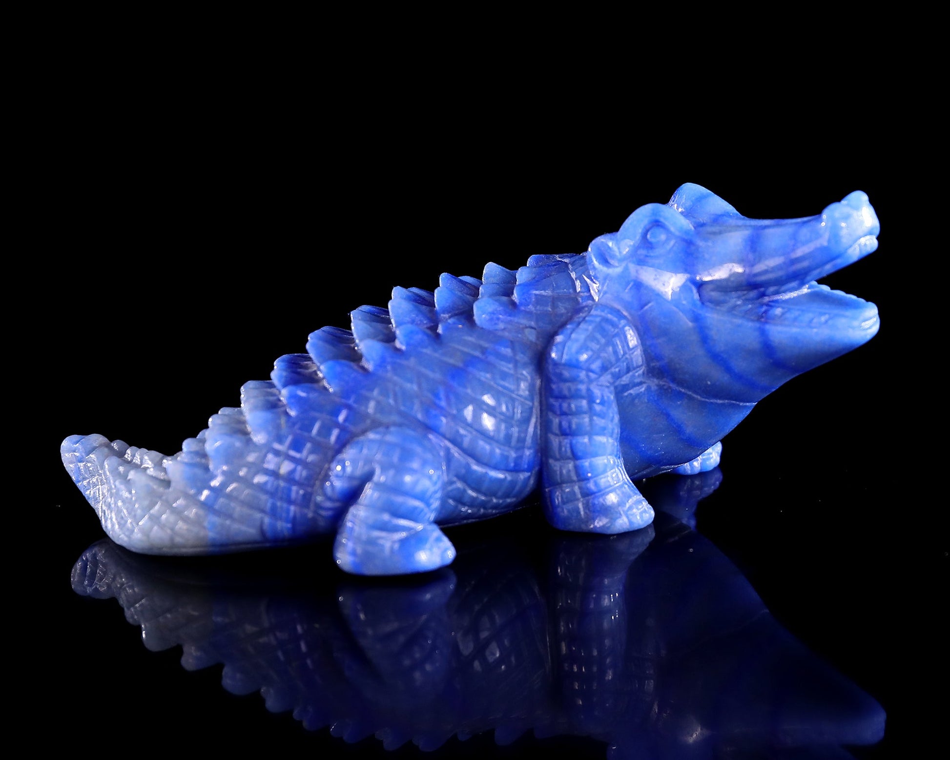Nicedony 5.3" Blue Aventurine Hand Carved Crystal Crocodile Sculpture - View 8