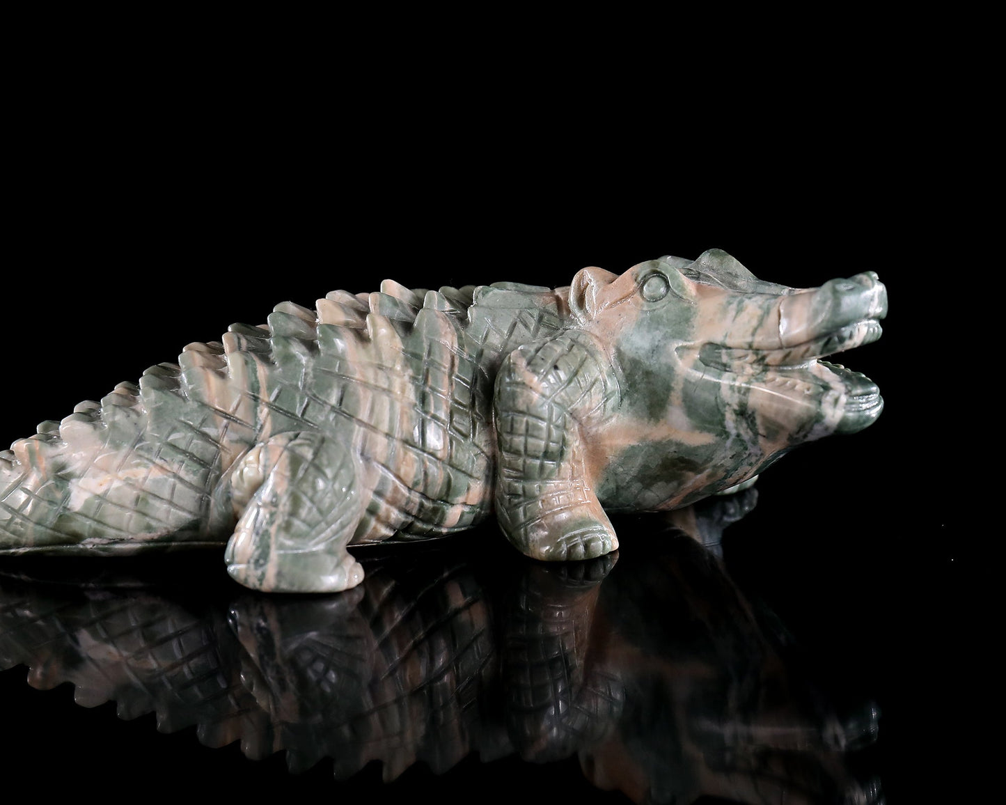 Nicedony 5.3" Jiulong Jade Hand Carved Crystal Crocodile Sculpture