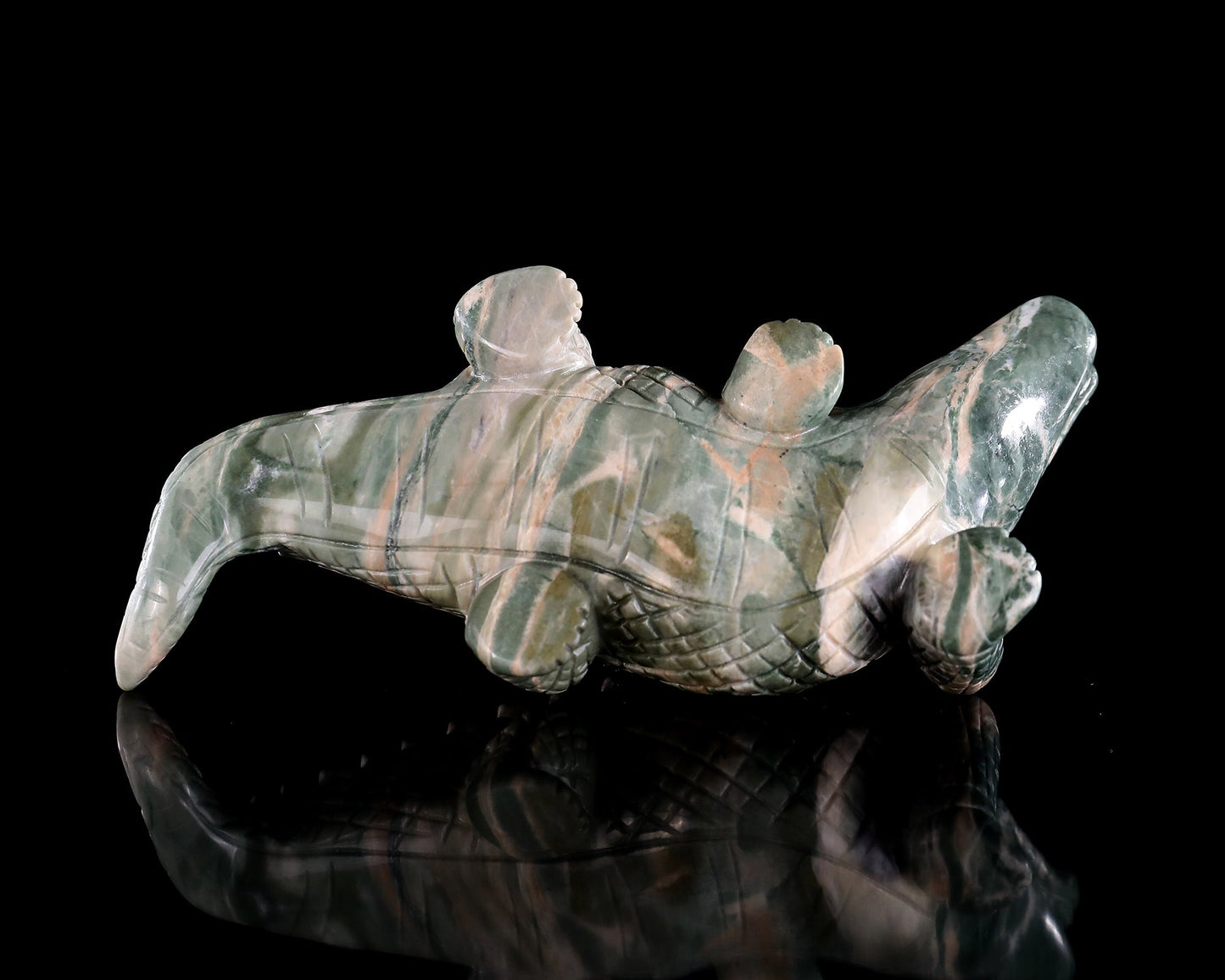 Nicedony 5.3" Jiulong Jade Hand Carved Crystal Crocodile Sculpture - View 10
