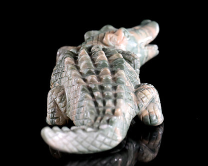 Nicedony 5.3" Jiulong Jade Hand Carved Crystal Crocodile Sculpture - View 3