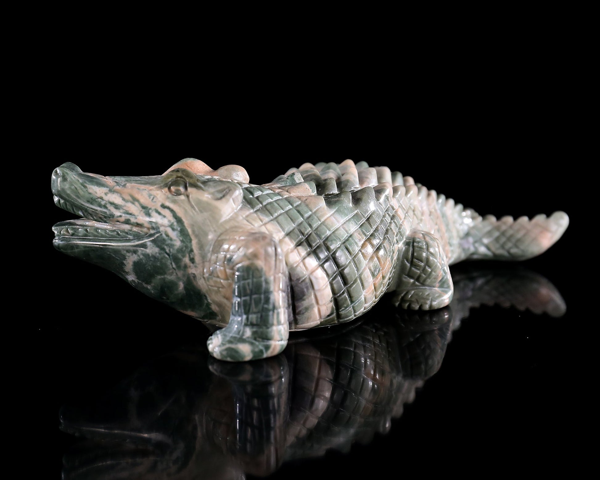 Nicedony 5.3" Jiulong Jade Hand Carved Crystal Crocodile Sculpture - View 6