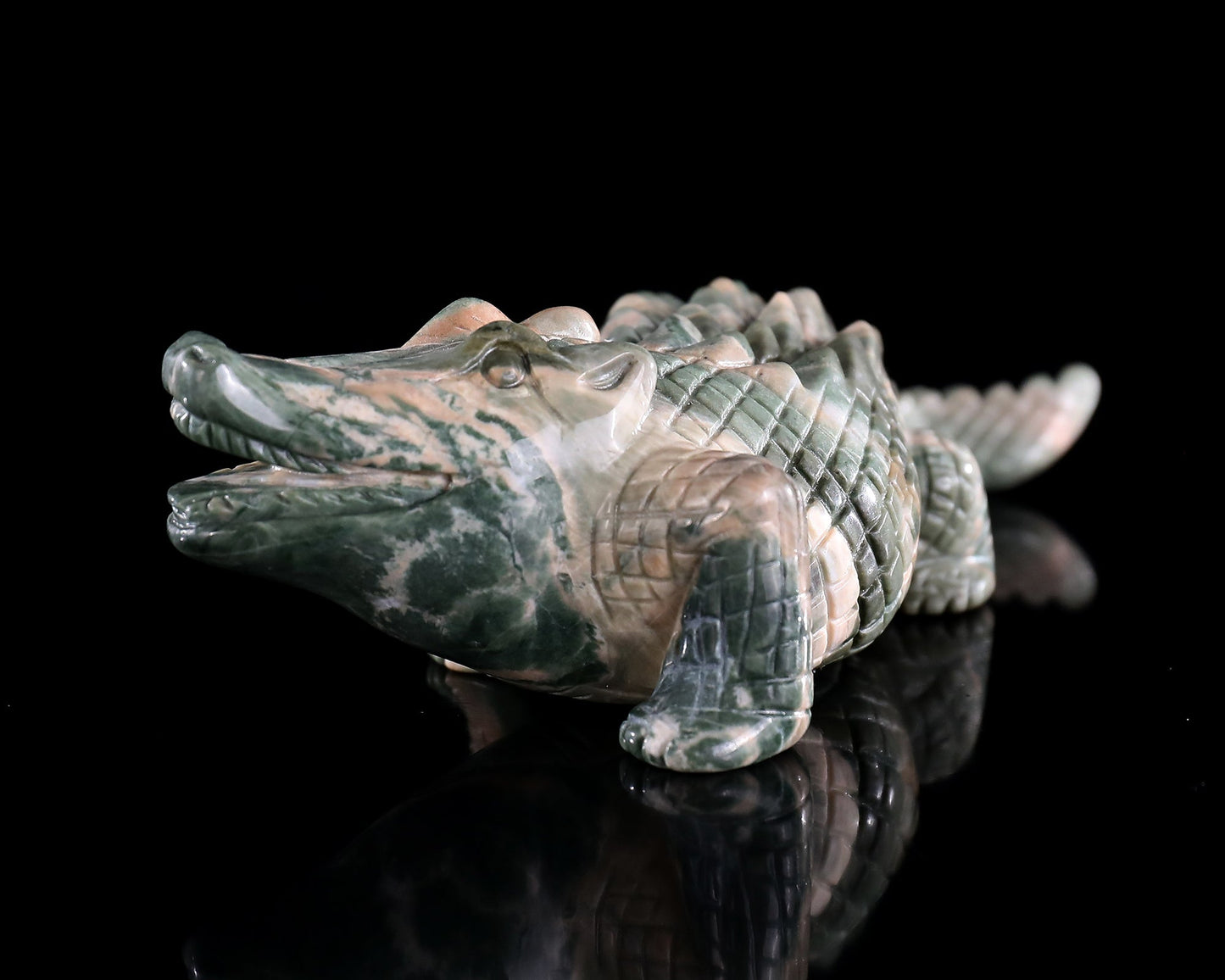 Nicedony 5.3" Jiulong Jade Hand Carved Crystal Crocodile Sculpture - View 7