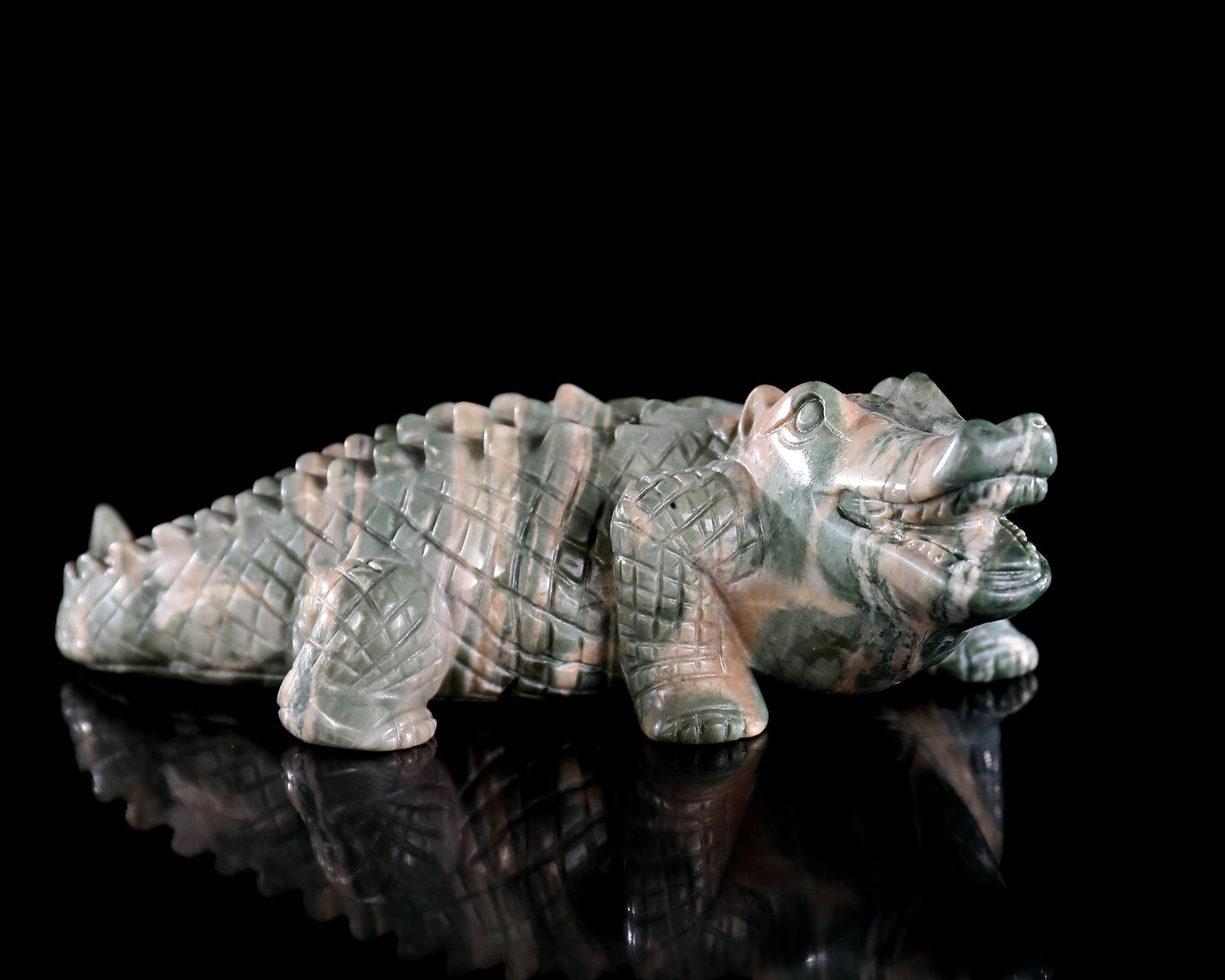 Nicedony 5.3" Jiulong Jade Hand Carved Crystal Crocodile Sculpture - View 9