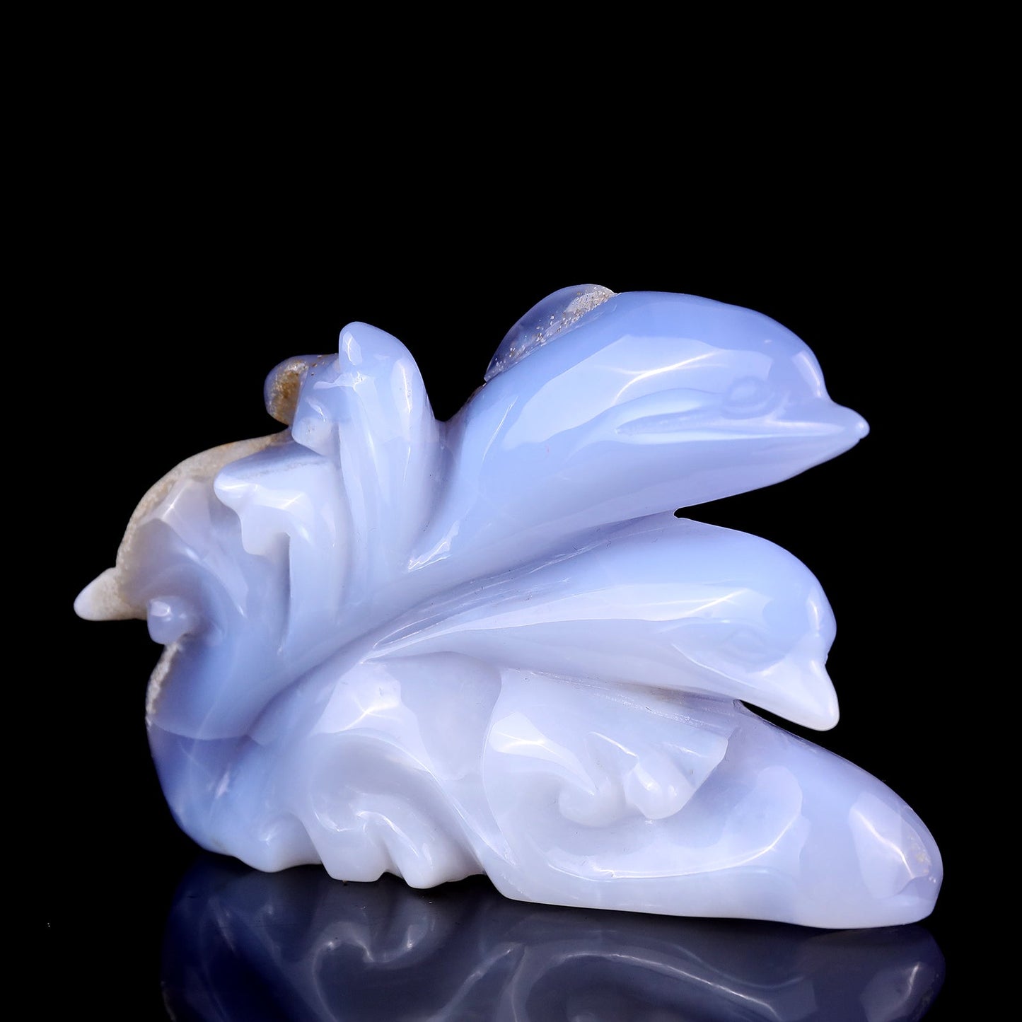 Nicedony 5.3" Blue Chalcedony Hand Carved Crystal Dolphins Sculpture