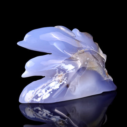 Nicedony 5.3" Blue Chalcedony Hand Carved Crystal Dolphins Sculpture - View 8