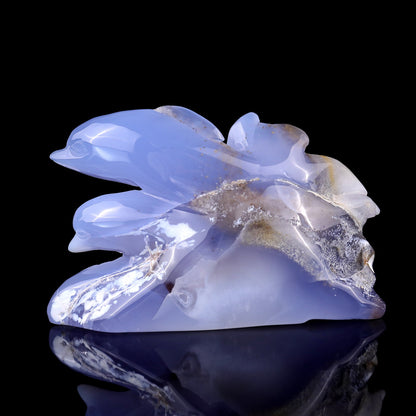 Nicedony 5.3" Blue Chalcedony Hand Carved Crystal Dolphins Sculpture - View 4