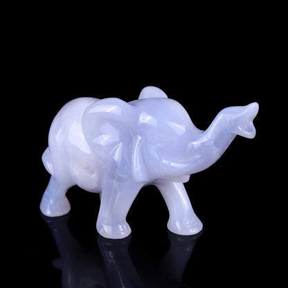Nicedony 5.3" Blue Chalcedony Hand Carved Crystal Elephant Sculpture