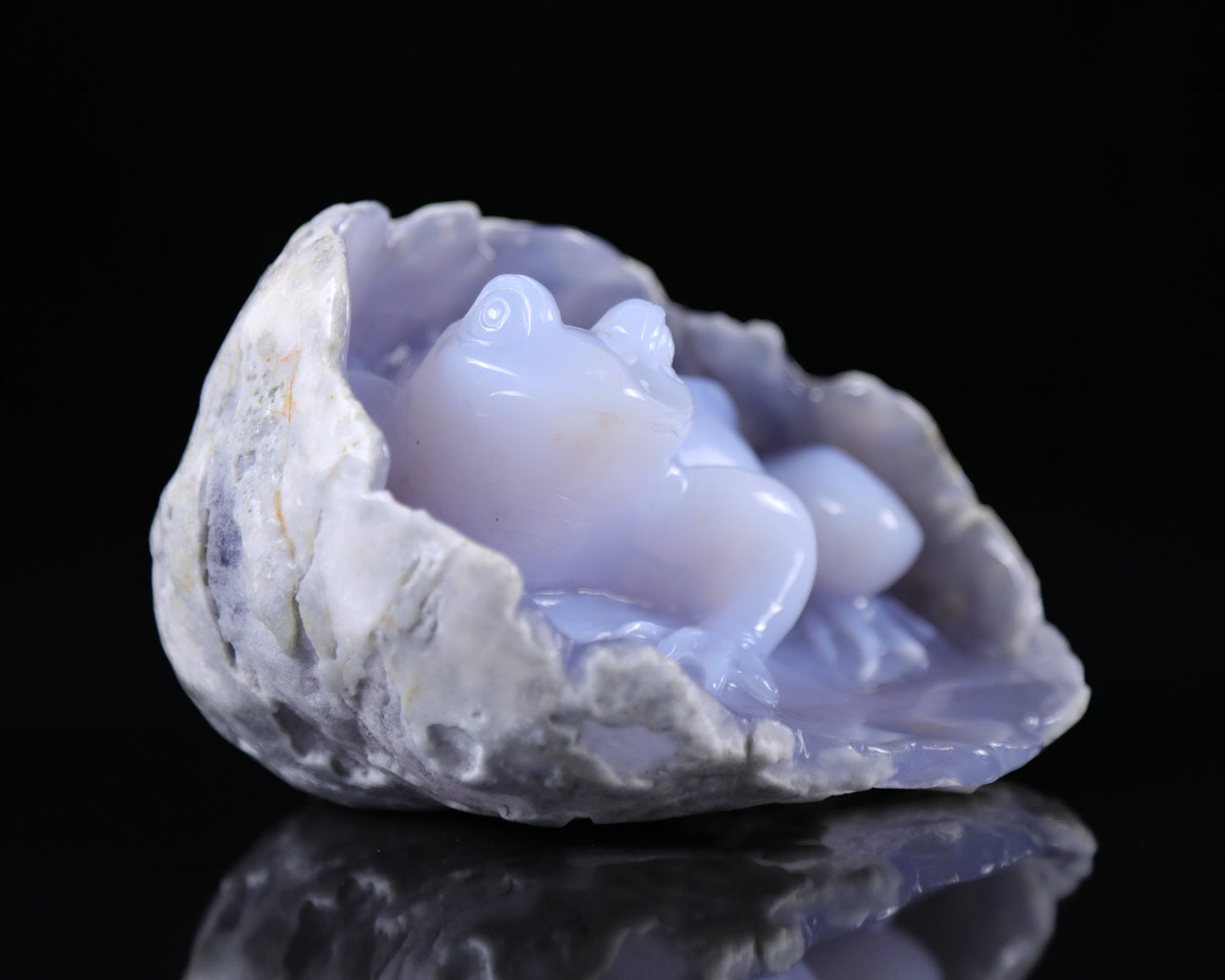 Nicedony 5.3" Blue Chalcedony Hand Carved Crystal Frog Sculpture - View 7