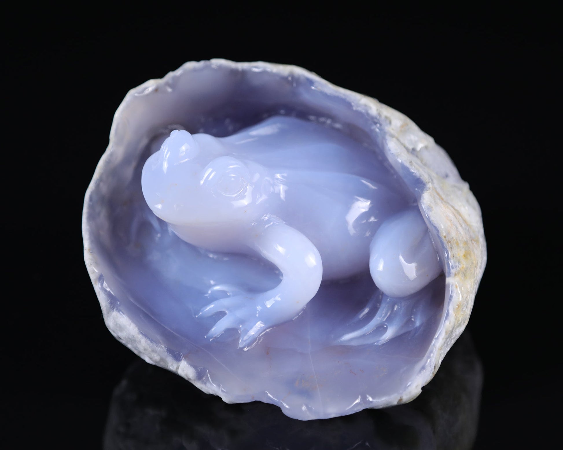 Nicedony 5.3" Blue Chalcedony Hand Carved Crystal Frog Sculpture