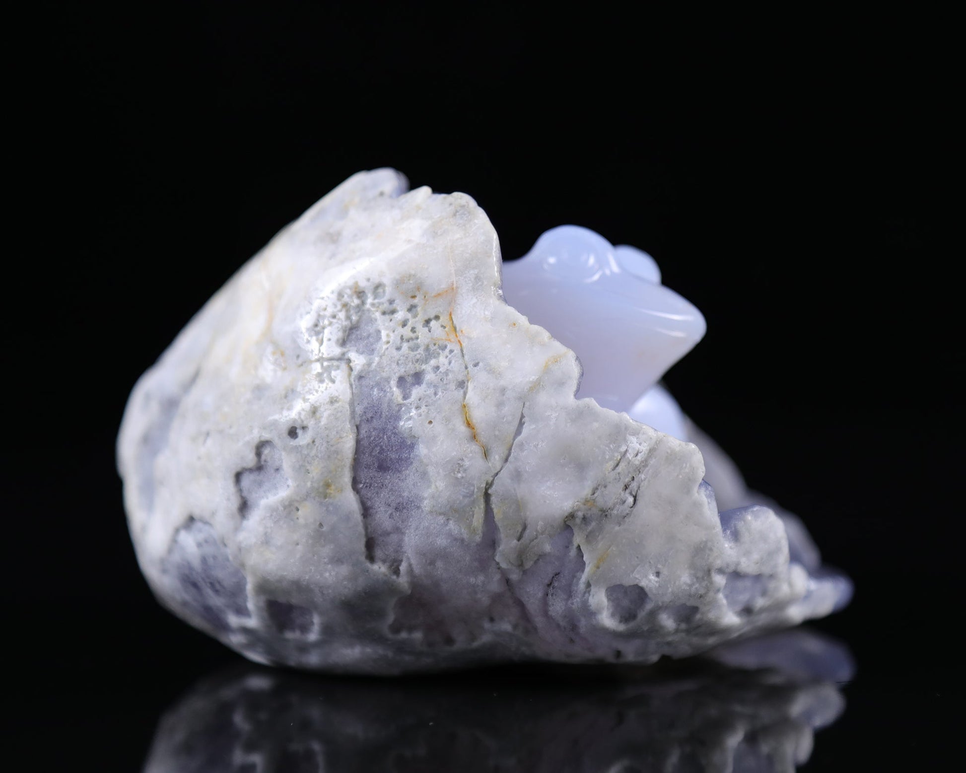 Nicedony 5.3" Blue Chalcedony Hand Carved Crystal Frog Sculpture - View 6