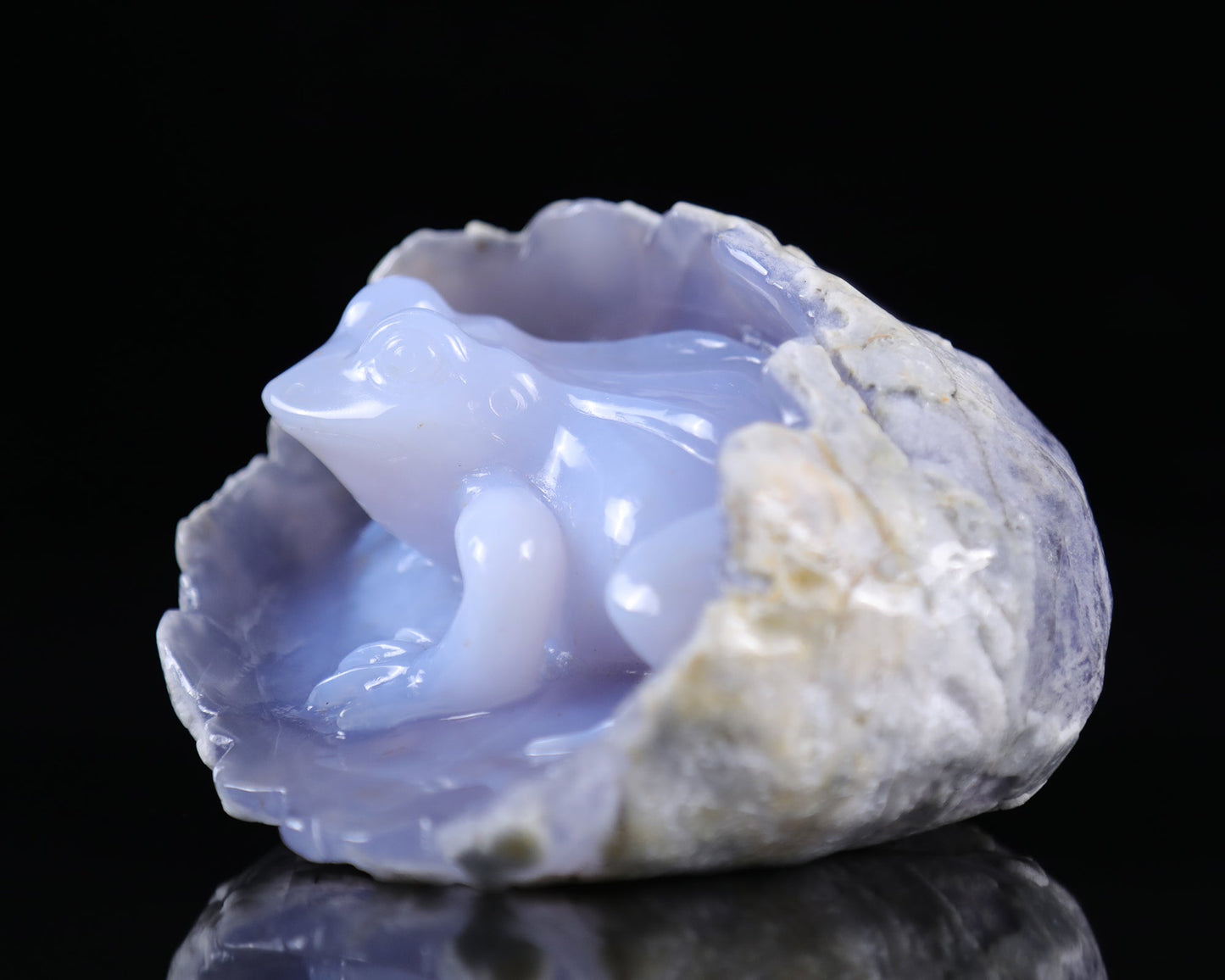 Nicedony 5.3" Blue Chalcedony Hand Carved Crystal Frog Sculpture - View 4