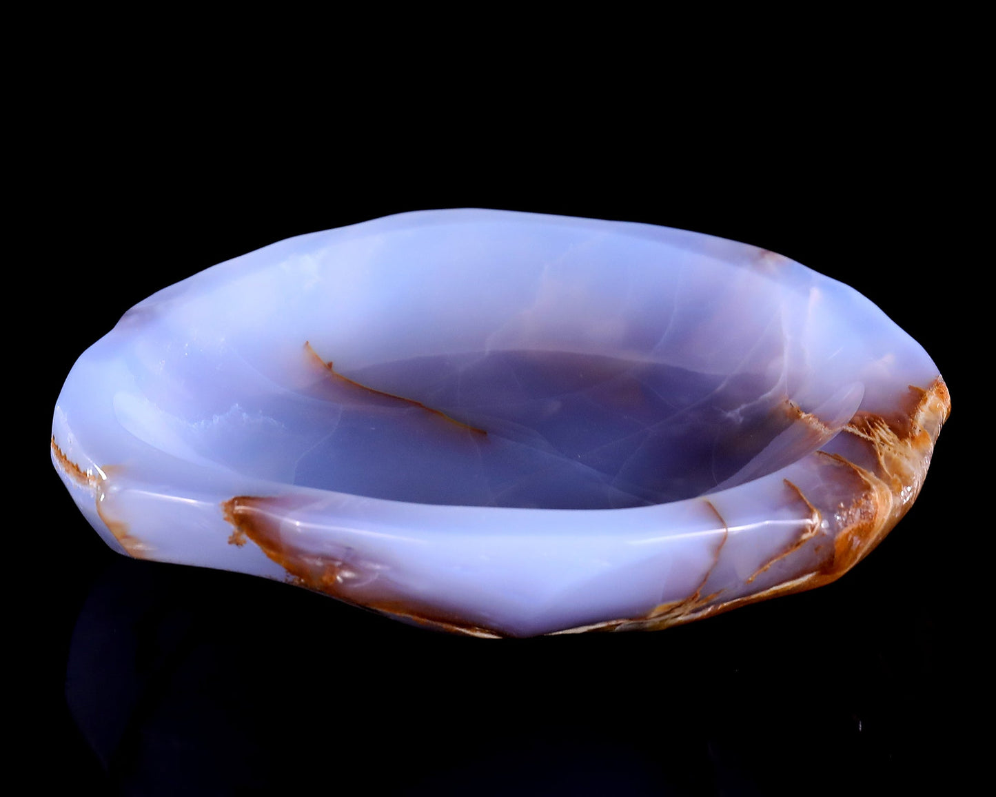 Nicedony 5.3" Blue Chalcedony Hand Carved Crystal Jewelry Tray Fruit Tray