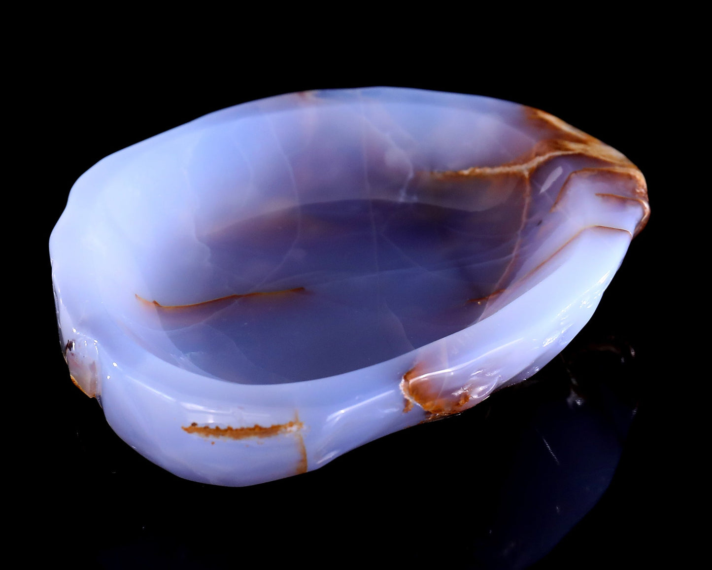Nicedony 5.3" Blue Chalcedony Hand Carved Crystal Jewelry Tray Fruit Tray - View 4