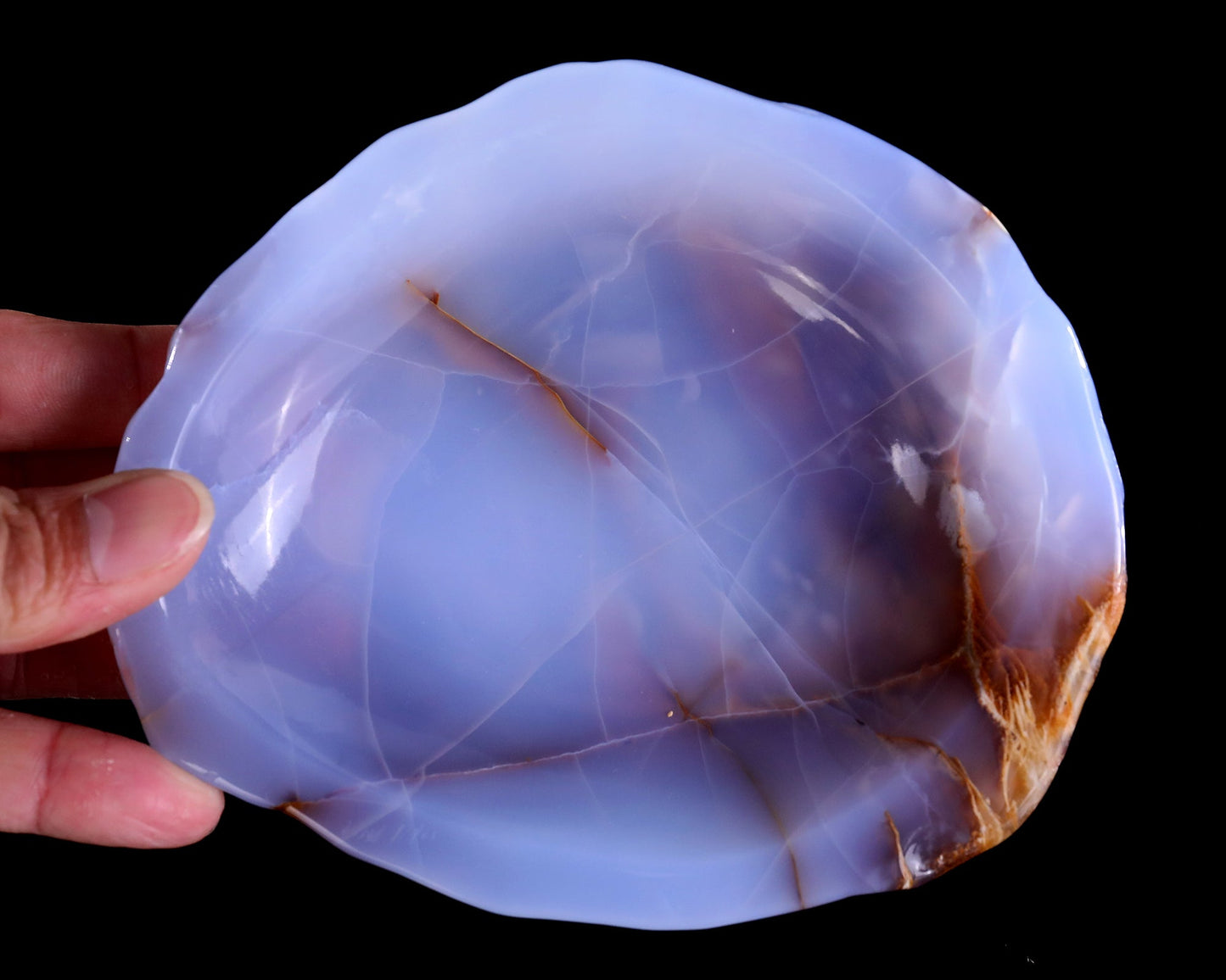Nicedony 5.3" Blue Chalcedony Hand Carved Crystal Jewelry Tray Fruit Tray - View 5