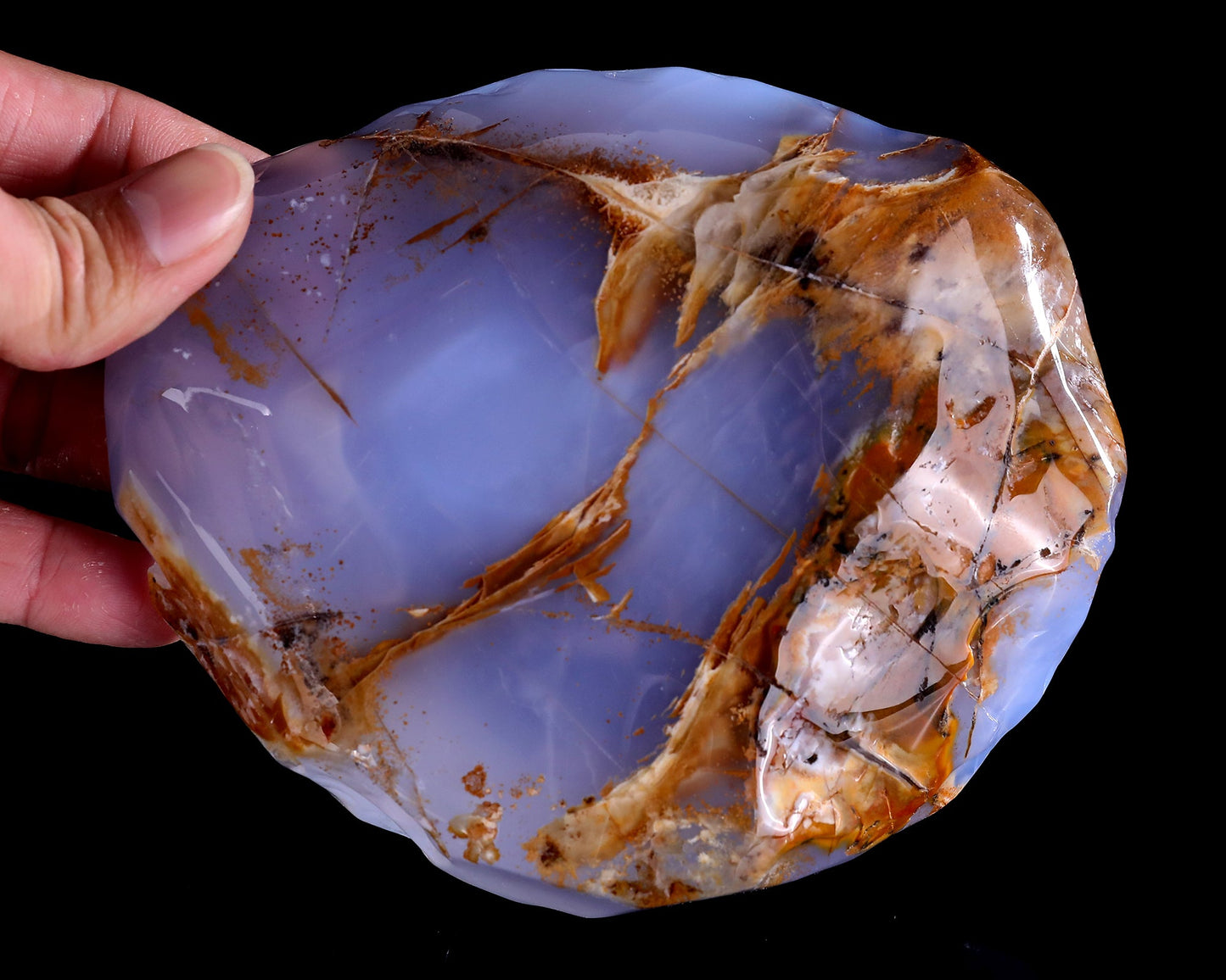 Nicedony 5.3" Blue Chalcedony Hand Carved Crystal Jewelry Tray Fruit Tray - View 6