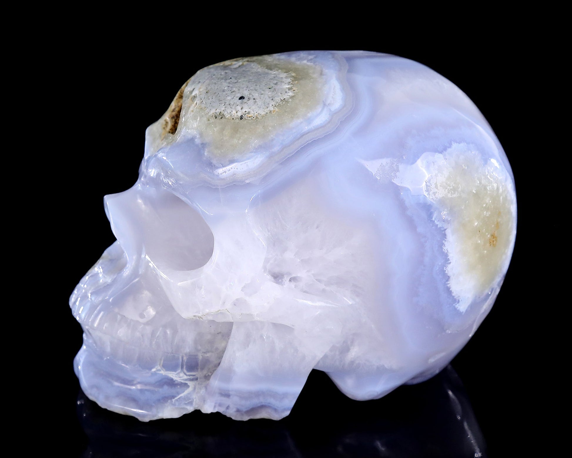 Nicedony 5.3" Blue Lace Agate Hand Carved Crystal Skull Sculpture - View 5