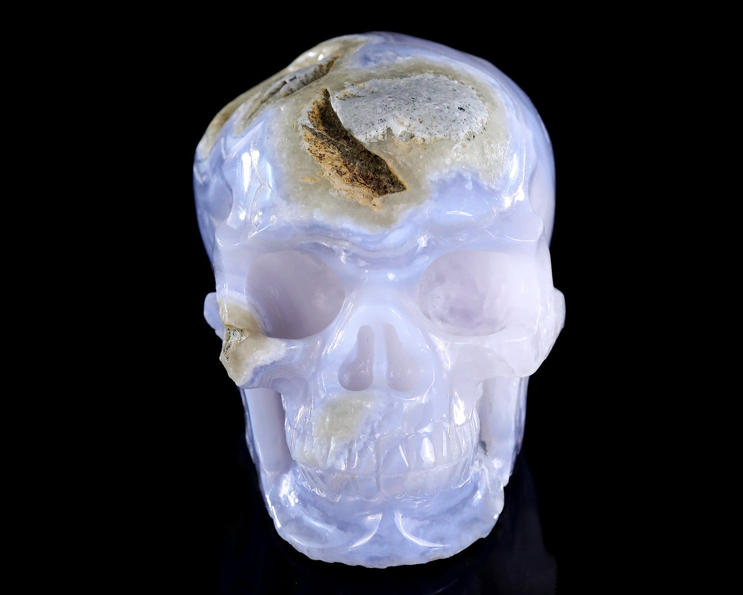 Nicedony 5.3" Blue Lace Agate Hand Carved Crystal Skull Sculpture - View 3