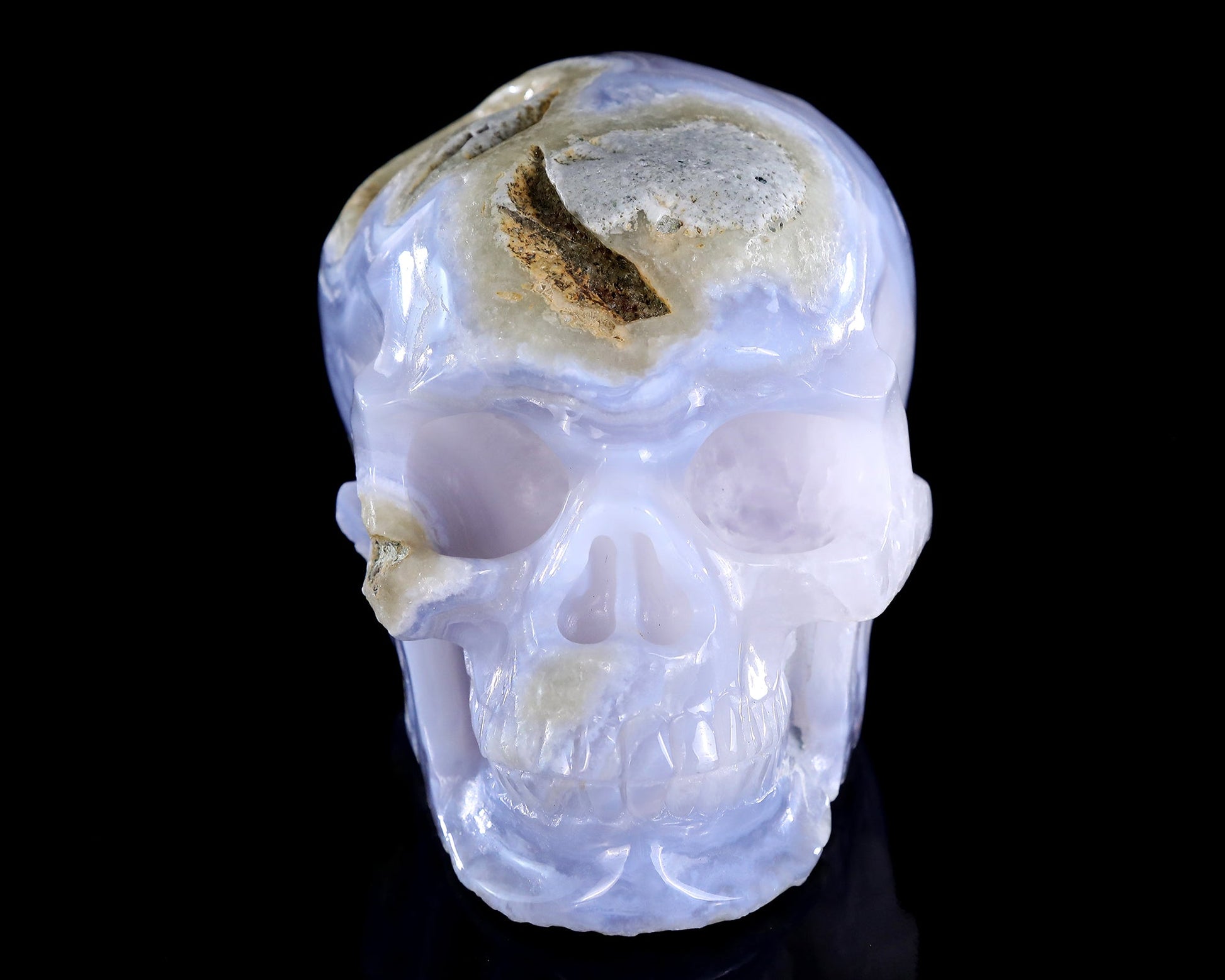 Nicedony 5.3" Blue Lace Agate Hand Carved Crystal Skull Sculpture - View 3