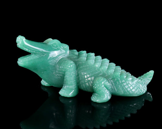Nicedony 5.3" Green Aventurine Hand Carved Crocodile Sculpture