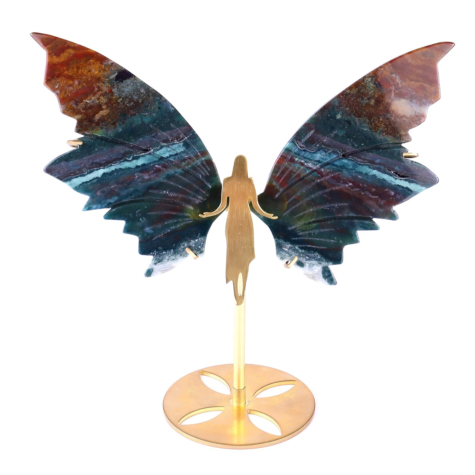 Nicedony 5.3" Indian Agate Hand Carved Crystal Spirit Wings Sculpture