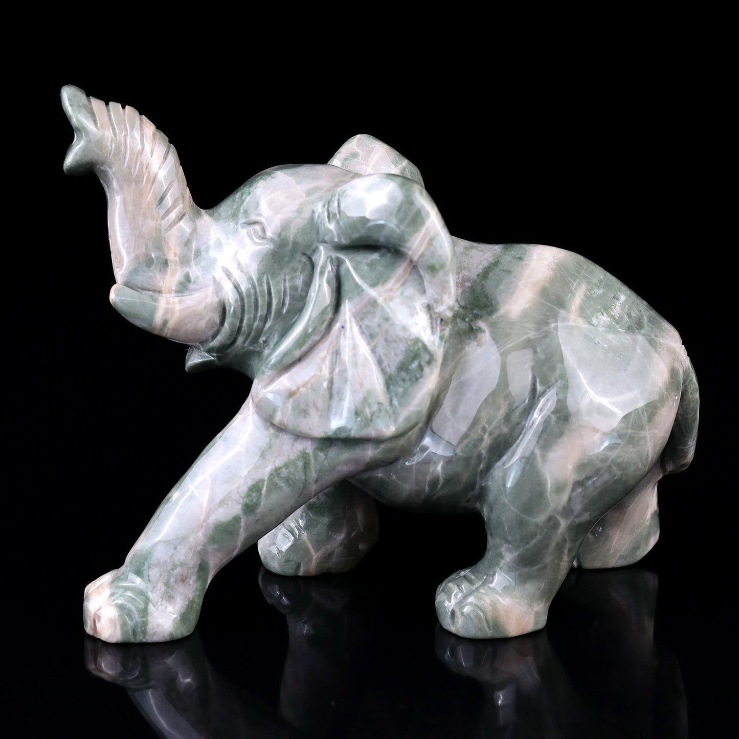 Nicedony 5.3" Jiulong Jade Hand Carved Crystal Elephant Sculpture - View 4