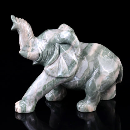 Nicedony 5.3" Jiulong Jade Hand Carved Crystal Elephant Sculpture - View 4
