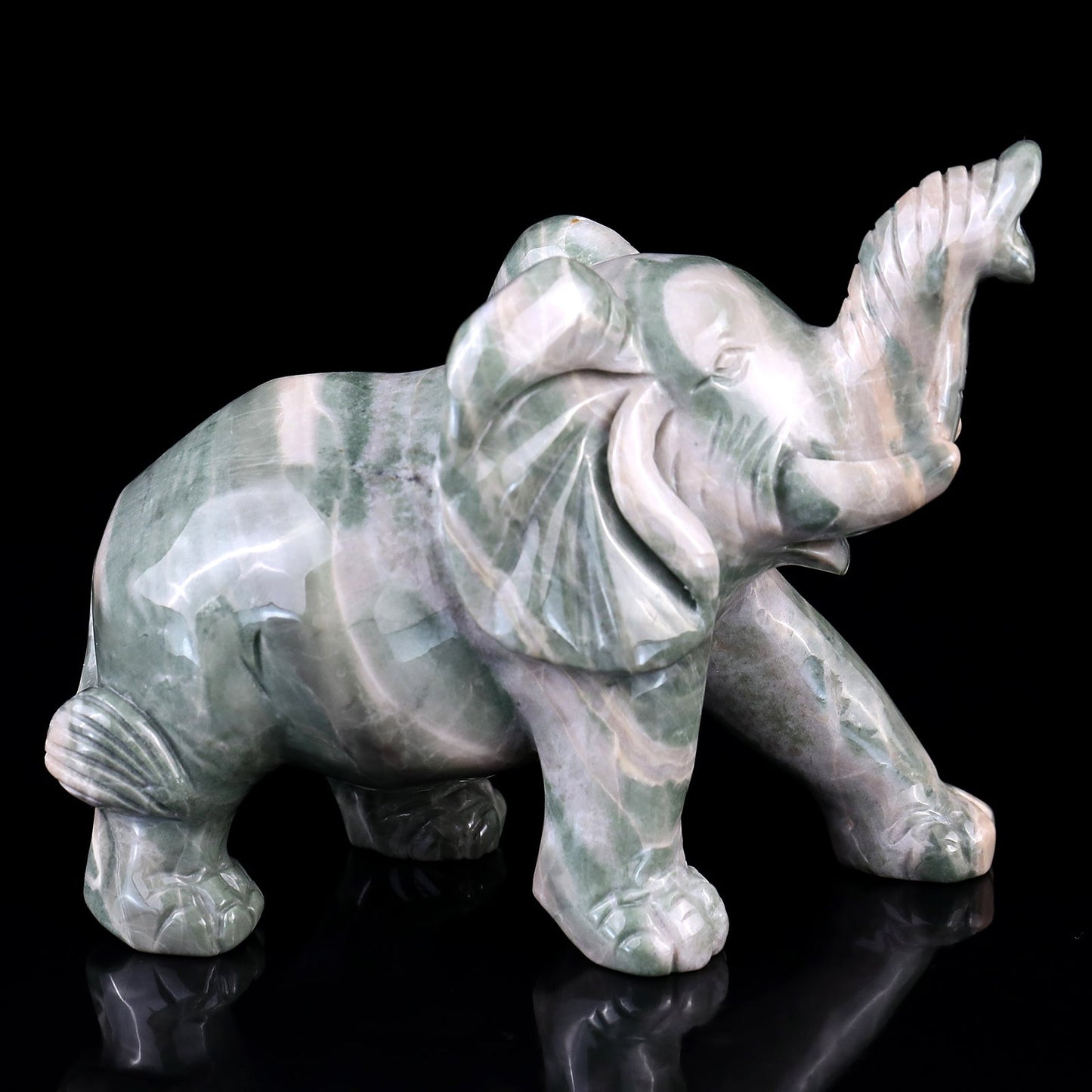 Nicedony 5.3" Jiulong Jade Hand Carved Crystal Elephant Sculpture - View 3
