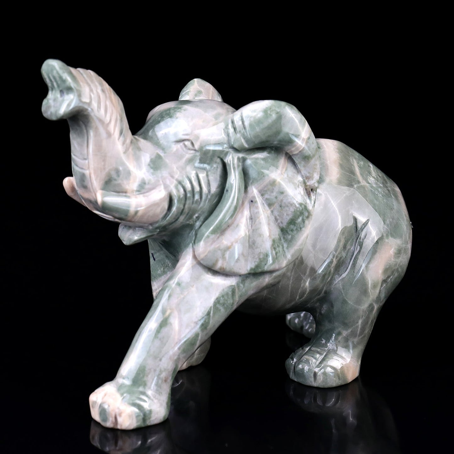 Nicedony 5.3" Jiulong Jade Hand Carved Crystal Elephant Sculpture - View 7