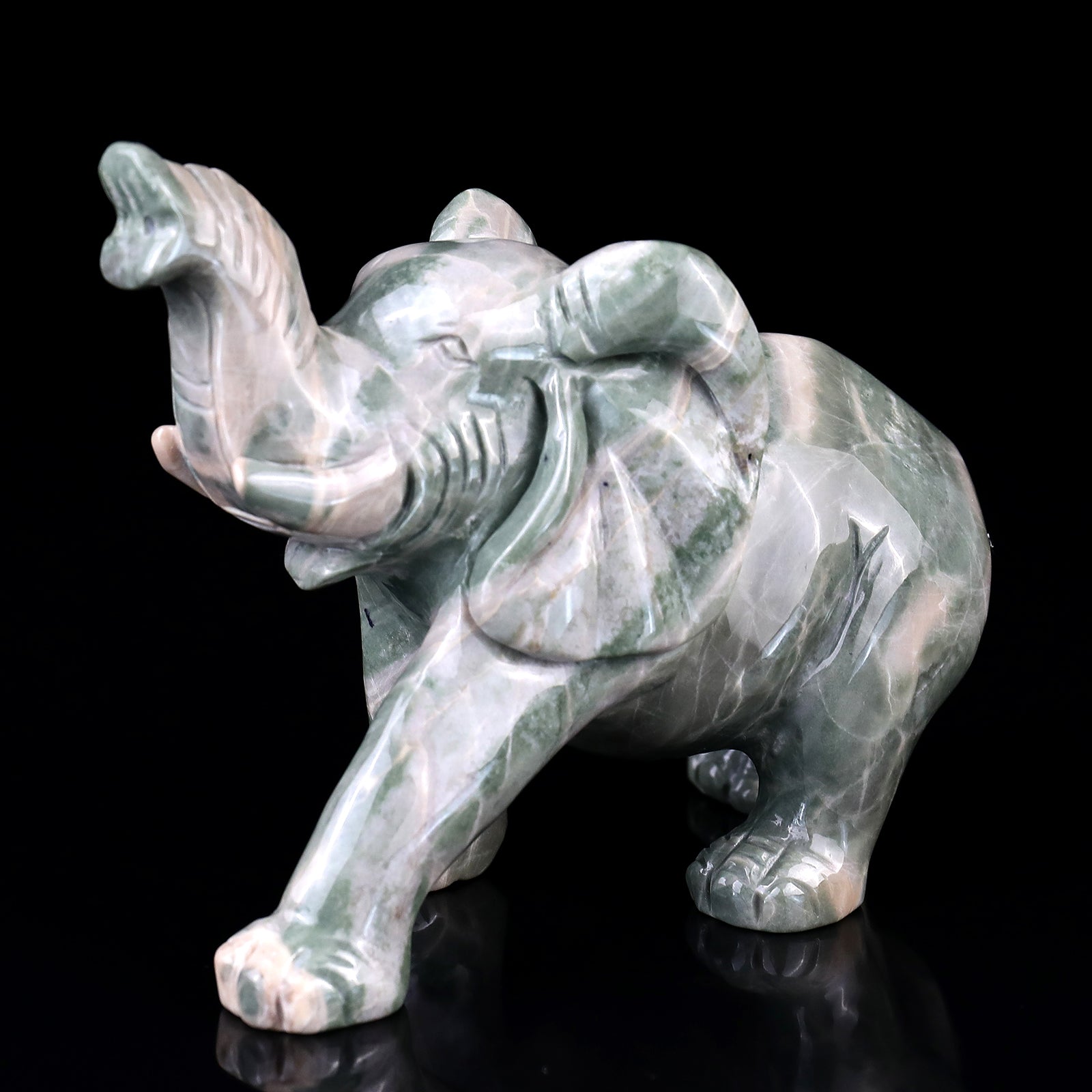 Nicedony 5.3" Jiulong Jade Hand Carved Crystal Elephant Sculpture - View 7